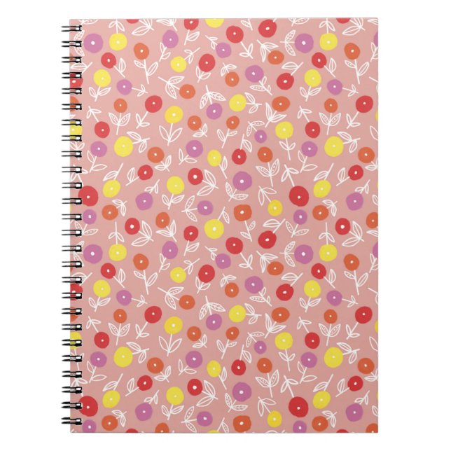 Caderno Espiral Padrão Floral Boho Peach Pastel (Frente)