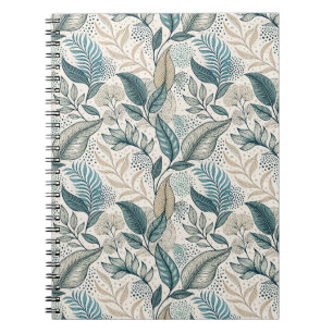 Caderno Espiral Padrão Floral Botânico de Folha Minimalista em Ver