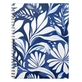 Caderno Espiral Padrão Floral Botânico em Aquarela Azul