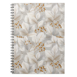 Caderno Espiral Padrão Floral Branco de Folha Florestal Botânica