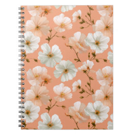 Caderno Espiral Padrão Floral Branco Flor de Pêssego Macio Românti