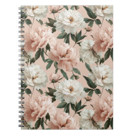 Caderno Espiral Padrão Floral Branco Peônia Rubor Feminino
