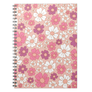 Caderno Espiral Padrão floral branco, roxo e esbranquiçado