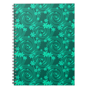 Caderno Espiral padrão floral brilhante de turquesa verde