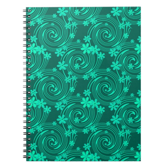 Caderno Espiral padrão floral brilhante de turquesa verde (Frente)