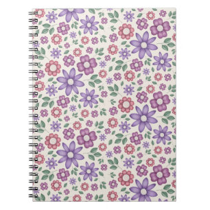 Caderno Espiral padrão floral caprichoso em creme minimalista