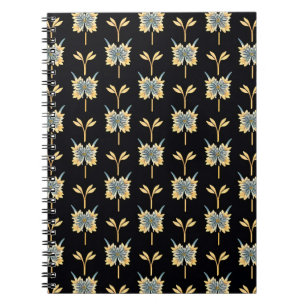 Caderno Espiral Padrão Floral Com Flores Amarelas