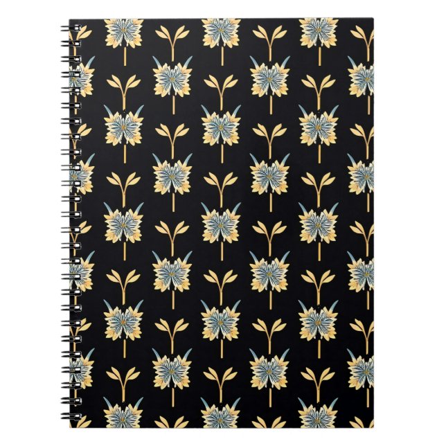 Caderno Espiral Padrão Floral Com Flores Amarelas (Frente)