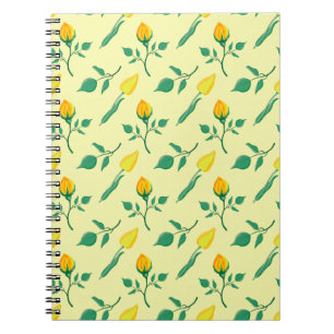 Caderno Espiral Padrão floral com rosa amarela e flores tulipas
