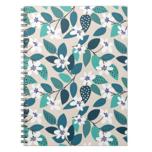 Caderno Espiral Padrão floral contínuo ventilado. Belo branco