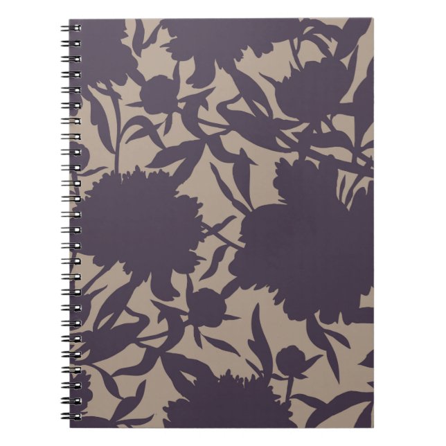 Caderno Espiral Padrão floral contínuo ventilado. Silhouettes feit (Frente)