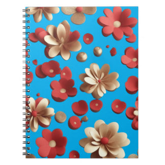 Caderno Espiral Padrão floral contra um fundo azul sereno