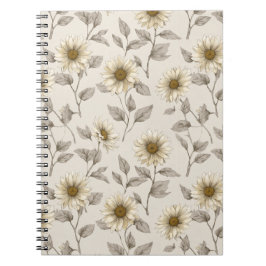Caderno Espiral Padrão Floral Creme de Girassol Neutro Suave