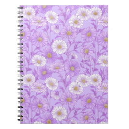 Caderno Espiral Padrão Floral Creme de Margarida Lilás Delicado