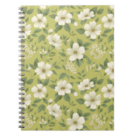 Caderno Espiral Padrão Floral Creme Flor Verde Suave