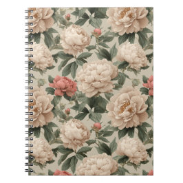 Caderno Espiral Padrão Floral Creme Peônia Bege Vintage