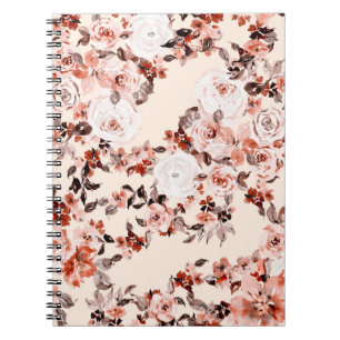 Caderno Espiral Padrão floral da vindima de aquarelas, castanho