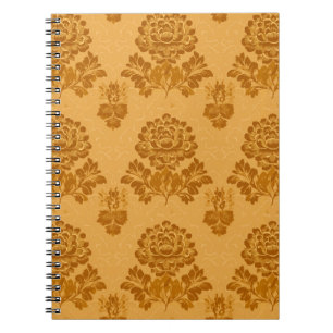 Caderno Espiral Padrão Floral Damasco Dourado