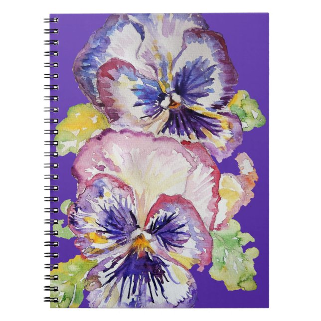 Caderno Espiral Padrão Floral de Aquarela de Pensamentos em Roxo Í (Frente)