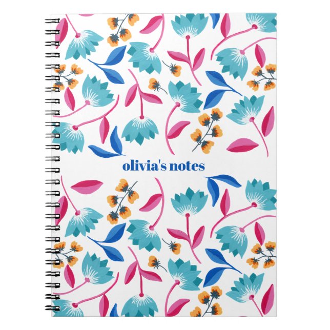 Caderno Espiral Padrão Floral de Arte Folclórica Personalizada (Frente)