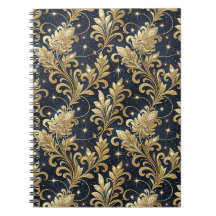 Padrão Floral de Damasco Luxuoso Dourado e Preto