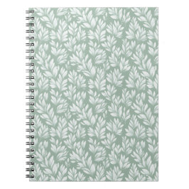 Caderno Espiral Padrão Floral de Folha Verde Clara Escandinava de