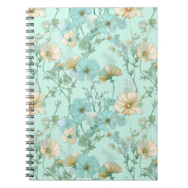 Caderno Espiral Padrão Floral de Hortelã Flor Silvestre Pastel Del