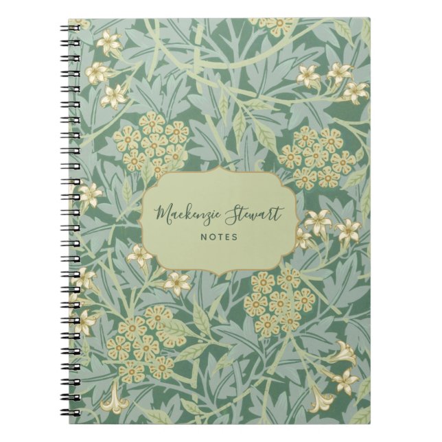 Caderno Espiral Padrão Floral de Jasmim Verde (Frente)