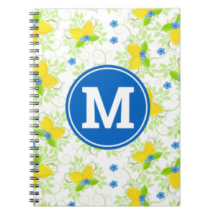 Caderno Espiral Padrão Floral de Limões Brancos e Amarelos de Verã