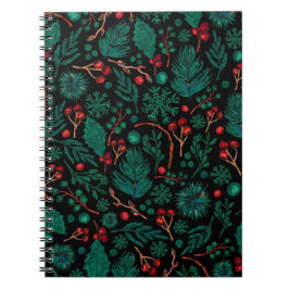 Caderno Espiral Padrão Floral de Natal de Aquarela | Notebook