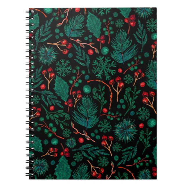 Caderno Espiral Padrão Floral de Natal de Aquarela | Notebook (Frente)