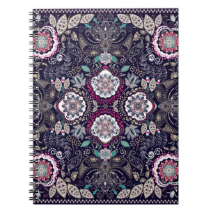 Caderno Espiral Padrão floral de Paisley