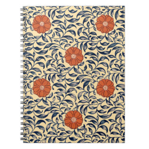 Caderno Espiral Padrão Floral de Peônia Chinesa Art Nouveau Antigo