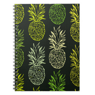 Caderno Espiral Padrão floral de rabisco desenhado à mão. Palm lea