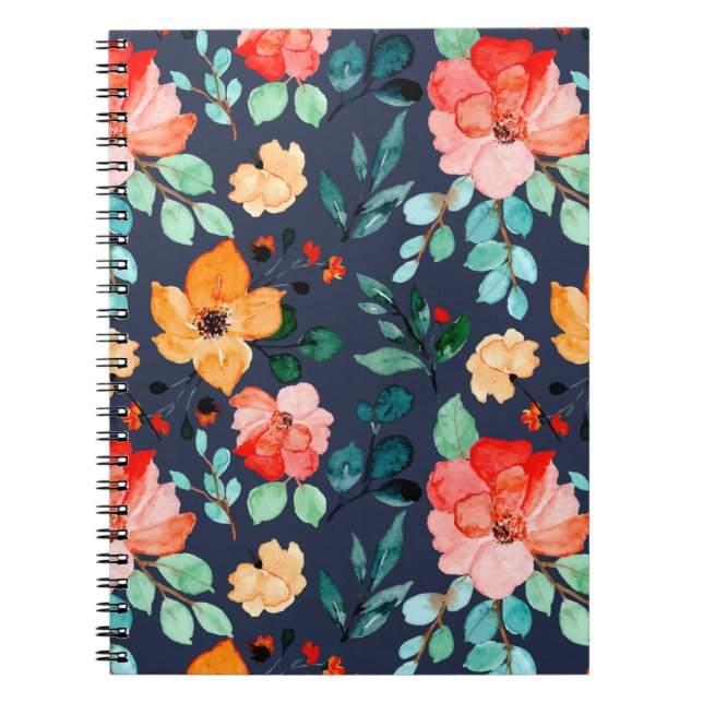 Caderno Espiral Padrão Floral de Superfície - Primavera decorativa (Frente)