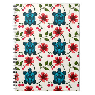 Caderno Espiral Padrão floral de tartaruga fofa  