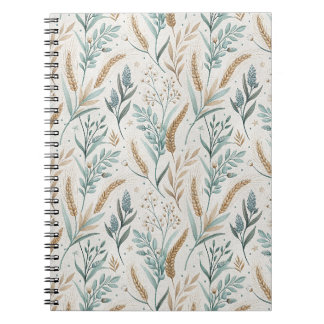 Caderno Espiral Padrão Floral de Trigo e Flores Silvestres do Camp