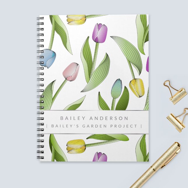 Caderno Espiral Padrão Floral de Tulipa Colorido Moderno Personali (Criador carregado)
