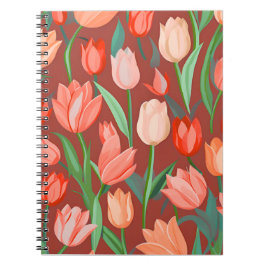 Caderno Espiral Padrão Floral de Tulipa Elegante – Primavera Verme