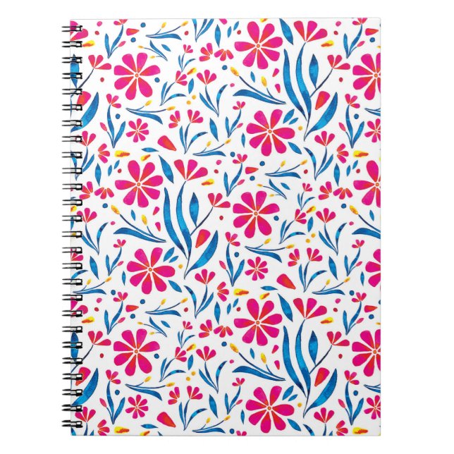 Caderno Espiral Padrão Floral de Uplifting por Aquarela (Frente)