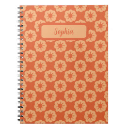 Caderno Espiral Padrão Floral Desenhado à Mão em Laranja Terroso