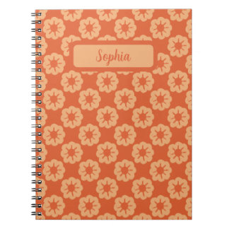 Caderno Espiral Padrão Floral Desenhado à Mão em Laranja Terroso