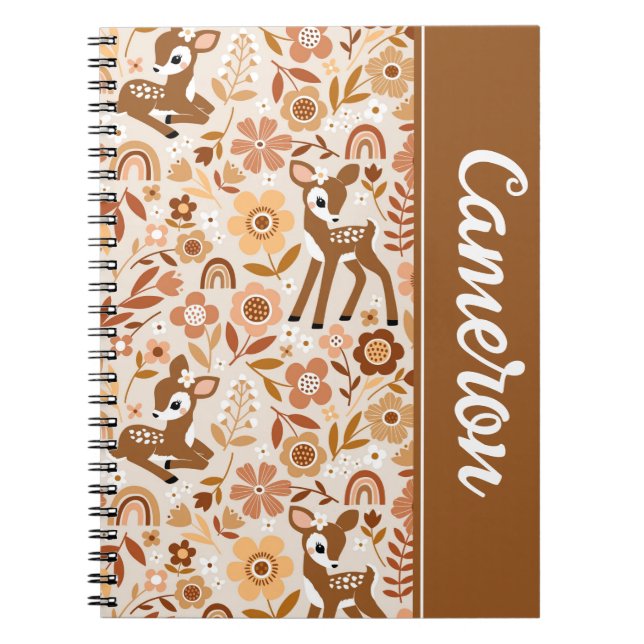 Caderno Espiral Padrão Floral do Cachorro de Veado da Madeira (Frente)