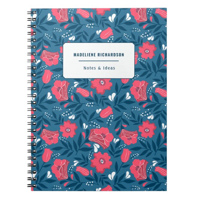 Caderno Espiral Padrão Floral do Nome Personalizado da Fúchsia do  (Frente)