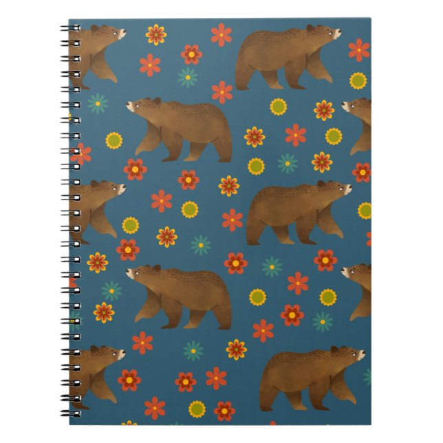 Caderno Espiral Padrão Floral do Urso (Frente)