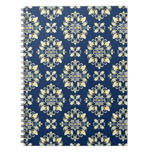 Caderno Espiral Padrão Floral Elegante com Acentos Dourados