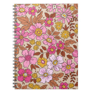 Caderno Espiral Padrão floral elegante em flores de desenhar de mã