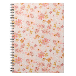 Caderno Espiral Padrão Floral em Aquarela Rosa Bege