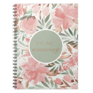 Caderno Espiral Padrão Floral em Aquarela Você É Incrível