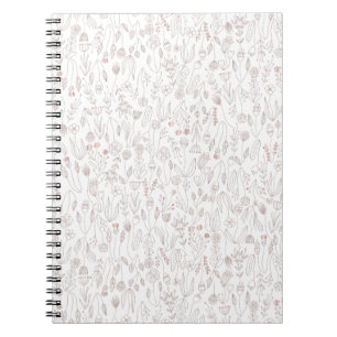 Caderno Espiral Padrão Floral em Dourado Rosa